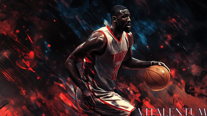 Dynamic digital art of basketball player in motion.