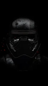 Gleaming sci fi helmet emerges from deep cinematic shadows