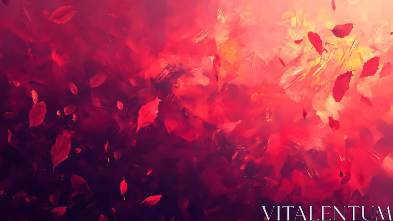 Abstract red foliage swirl uses dynamic brushwork and deep gradients