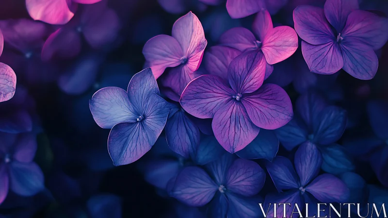 Purple and blue hydrangea flowers with delicate petal details