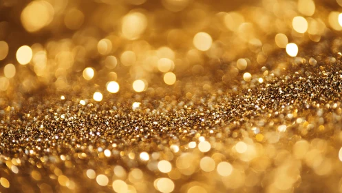 Golden glitter river drifting through soft bokeh light.
