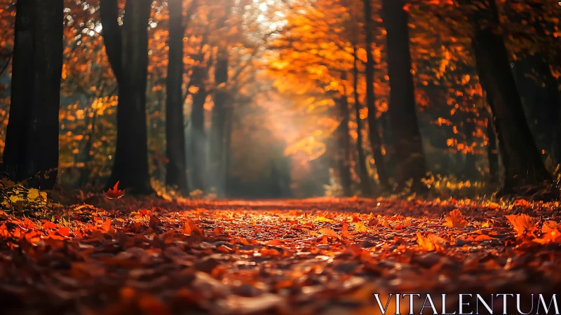 Autumn Forest Path Golden Light Tunnel.