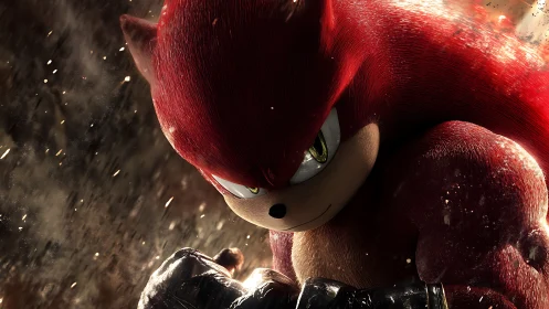 Red echidna warrior rendered in dramatic 3D closeup.