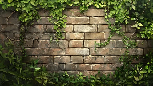 Weathered stone garden wall wrapped in lush green ivy.