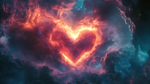 Radiant Heart Ablaze: Cosmic Flames Ignite Divine Love Energy.
