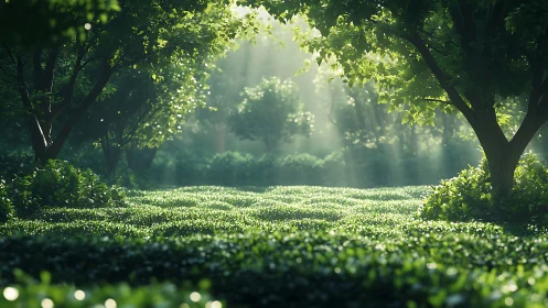 Luminous Cathedral of Verdant Pathways Glowing Through Ancient Woodland