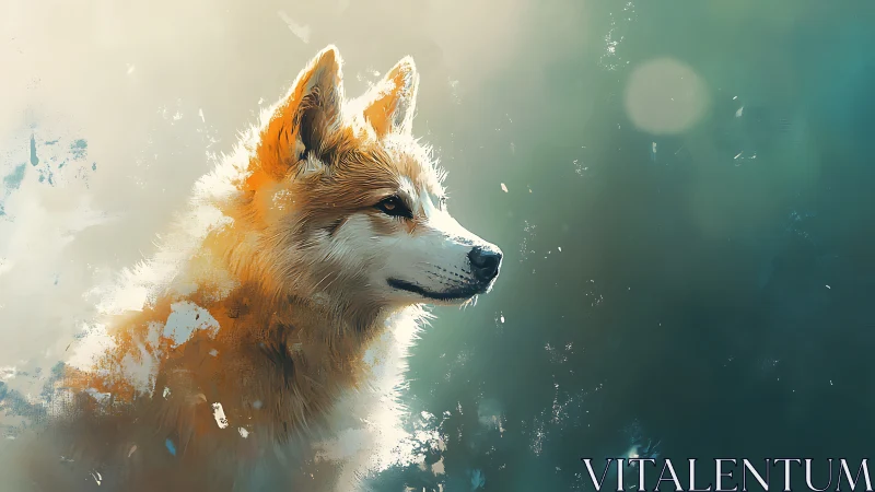 Canine side profile in soft abstract digital environment.