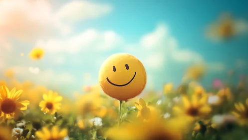 Sunlit smiley bloom beaming above a dreamy daisy meadow.