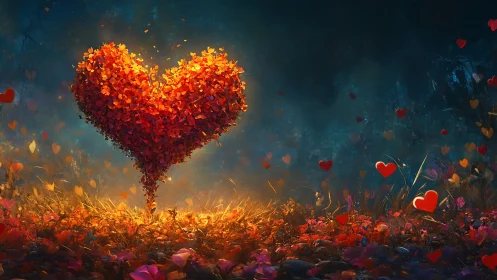 Incandescent Heart Aflame. Bursting Petals of Passion.
