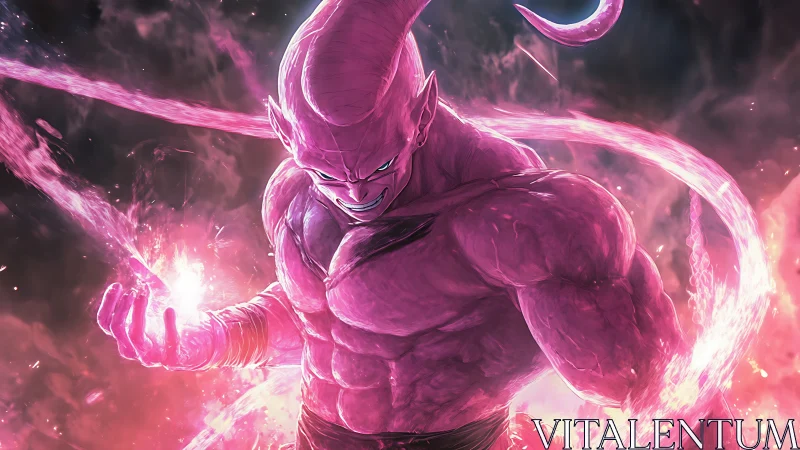 Malevolent pink energy warrior rendered in dynamic digital painting
