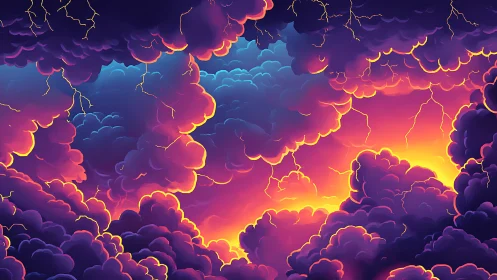 Layered storm clouds with lightning and gradient light.