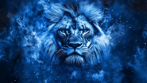 Starlit nebula lion fixes a blazing gaze through cosmos