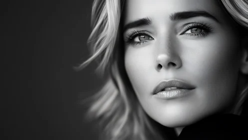 Monochrome close-up portrait of woman with side lighting.