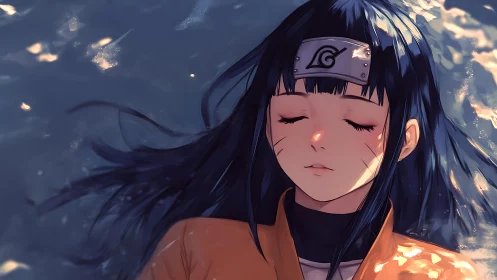 Serene anime portrait with immersive water-surface lighting study.