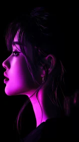 Neon-lit profile capturing quiet strength in vivid magenta glow.