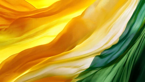 Translucent yellow and green fabric waves flow diagonally