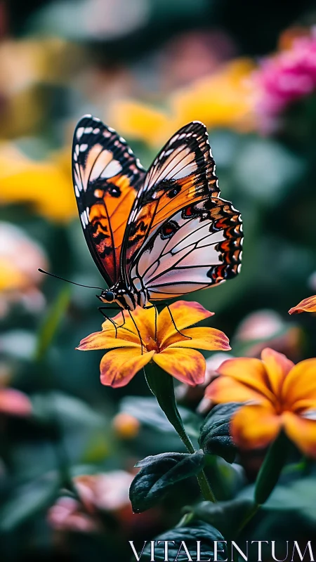 Gentle orange butterfly resting on a sunny garden bloom.