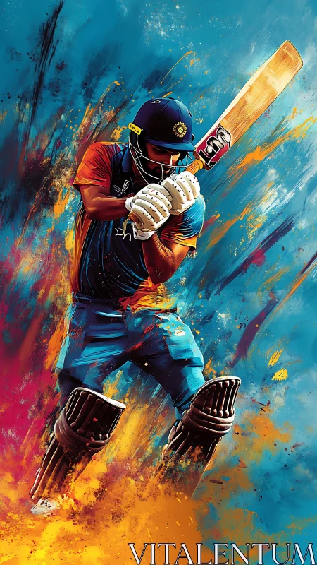 Cricket batter exploding through vivid streaks of color.