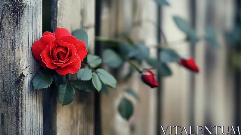 Red Rose Against Weathered Wood.