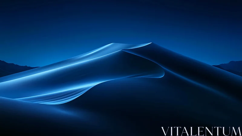 Blue illuminated sand dunes under a clear night sky.