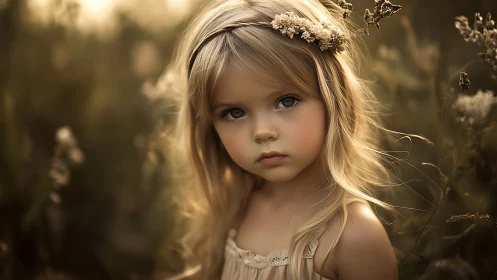 Golden Meadow Dreams: Child's Quiet Wonder.