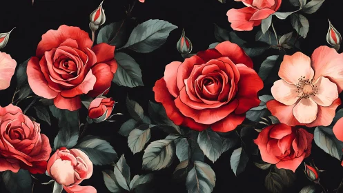Velvet Roses Dance Against Deep Shadow.