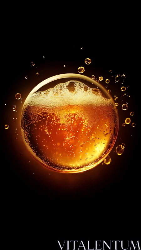 Fizzy amber planet floats in a dark, carbonated cosmos