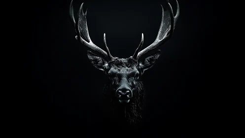 Midnight stag portrait glowing softly in shadowed stillness.
