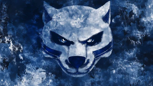 Wolf emblem rendered in monochrome indigo digital brushwork.