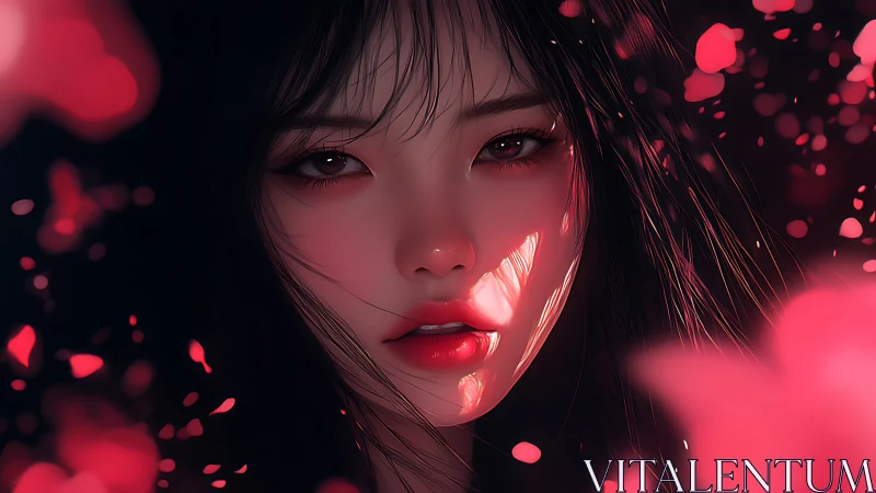 Soft petals and quiet starlight frame a luminous gaze.