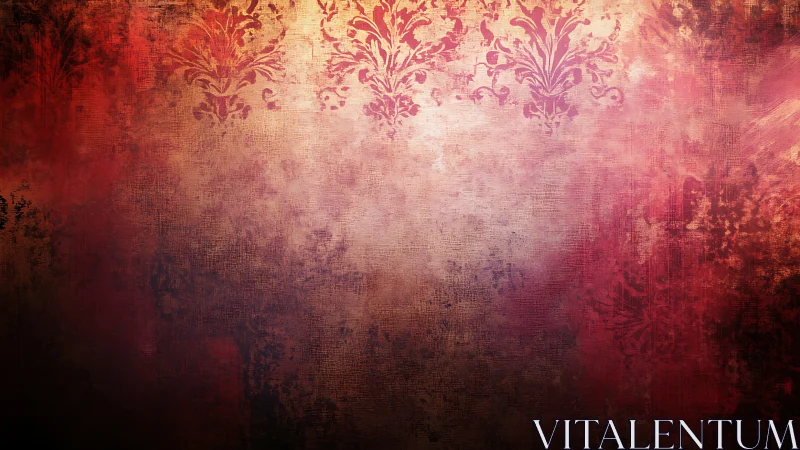 Textured red gradient background with faded floral motif.