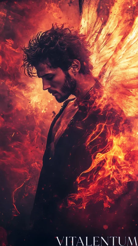 Winged pyrokinetic figure in dynamic infernal profile study.