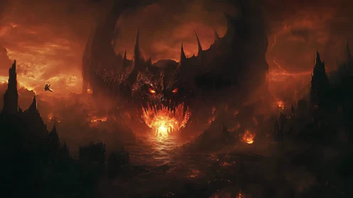 Demonic hellscape dominates burning volcanic wasteland