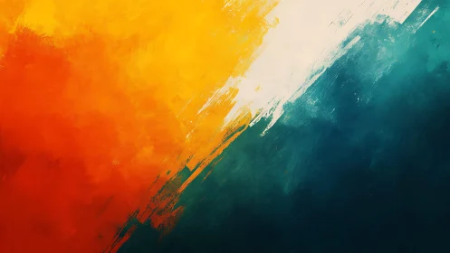 Bold Abstract Painting with Vivid Orange, Yellow, and Blue Strokes.