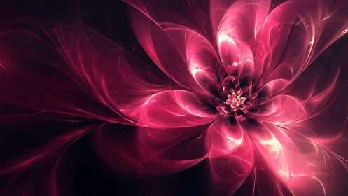 Fractal crimson flower bloom with luminous flowing petals.