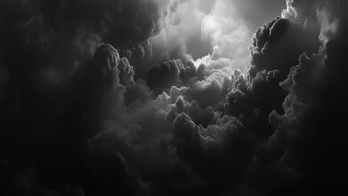 Dense storm clouds form layered, high contrast formations