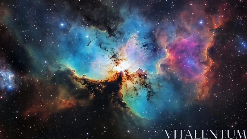 Deep-space emission nebula displays structured gas and dust