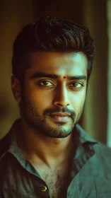 Expressive portrait of man in warm cinematic lighting.