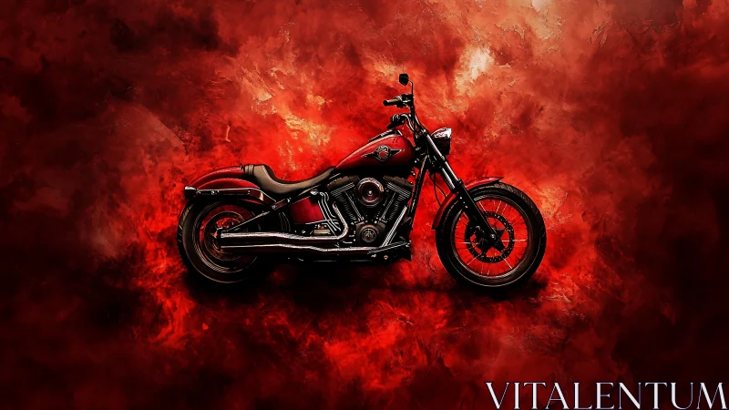 High-contrast red cruiser motorcycle isolated on textured crimson field
