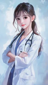 Stylized anime physician in white coat with stethoscope portrait