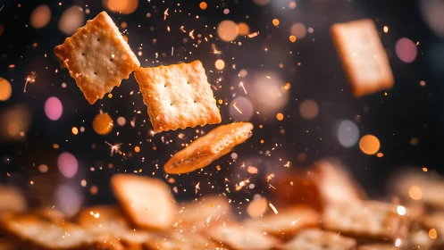 Golden Crackers Dancing in Magical Light