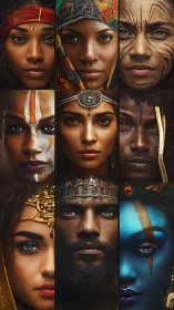 Diverse painted portraits fuse culture, color, and light.