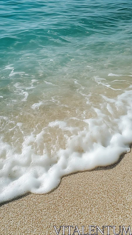 Shallow shoreline wave meeting fine sand beach surface.