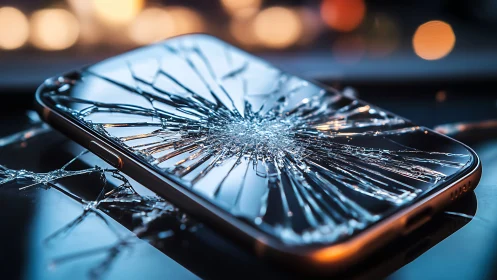 Radially fractured smartphone screen with high-reflective glass stress mapping