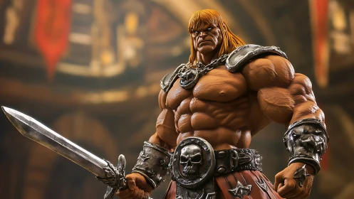 Hyper-detailed barbarian warrior render with muscular anatomy study