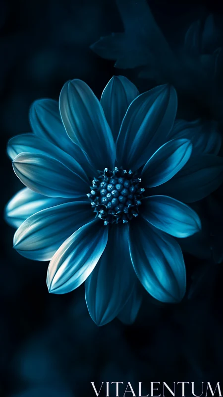 Deep Blue Cosmos Flower: Radiant Petals Against Midnight Void.