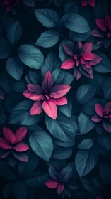 Magenta Flowers Blooming Against Deep Teal Foliage.