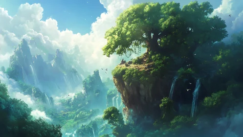 Emerald Valley Dream: Where Ancient Giants Guard Misty Sanctuaries.