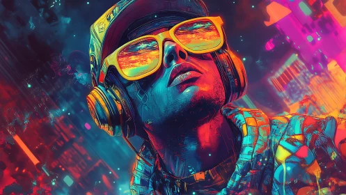 Neon city dreamer listens deeply and glows with bold color