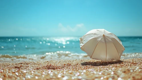 Coastal umbrella still life in shallow depth-of-field focus.